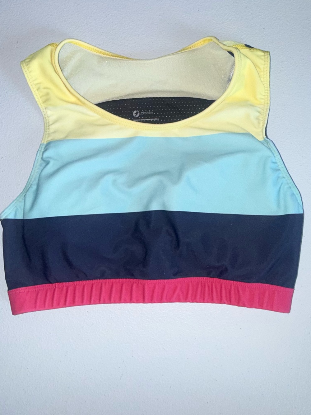Oiselle Colorblock Sports Bra Crop Top Running Racerback Activewear Medium -pads - Picture 4 of 7